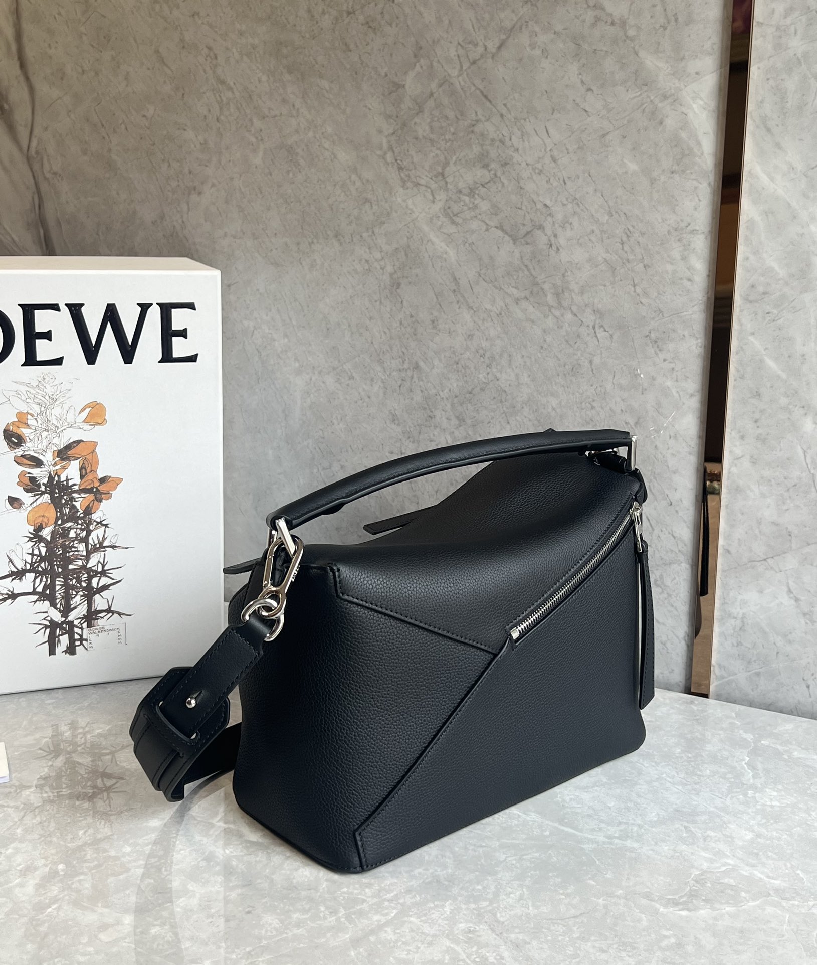 Loewe Medium Puzzle Bag in Soft Grained Calfskin Black